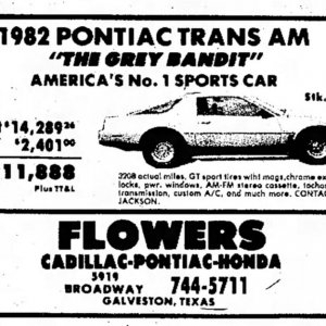 1982 Pontiac Firebird Trans Am Sales Ad